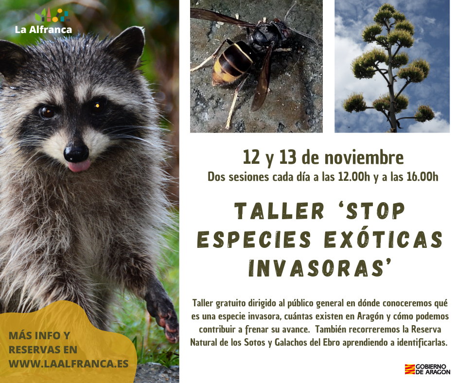 Cartel de la axctividad Stop especies exóticas invasoras. en La Alfranca